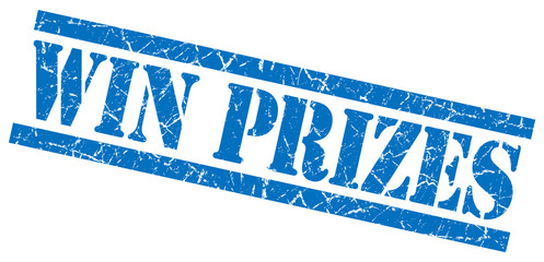 win prizes blue square grunge textured isolated stamp