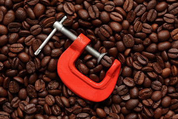 Coffee bean in a clamp