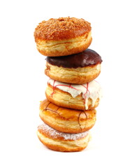 Five delicious, assorted german donuts as tower