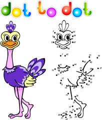 Funny cartoon ostrich dot to dot