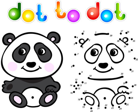Funny cartoon panda dot to dot
