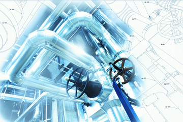 Fototapeta na wymiar Sketch of piping design mixed with industrial equipment photo