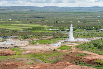 Areal view of famous Geyser, Iceland.