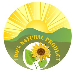 Label for natural product with sun and sunflower
