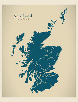 Modern Map - Scotland With Regions UK