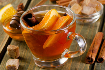 Christmas tea with orange, honey and spices