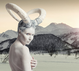 Woman with goat body-art