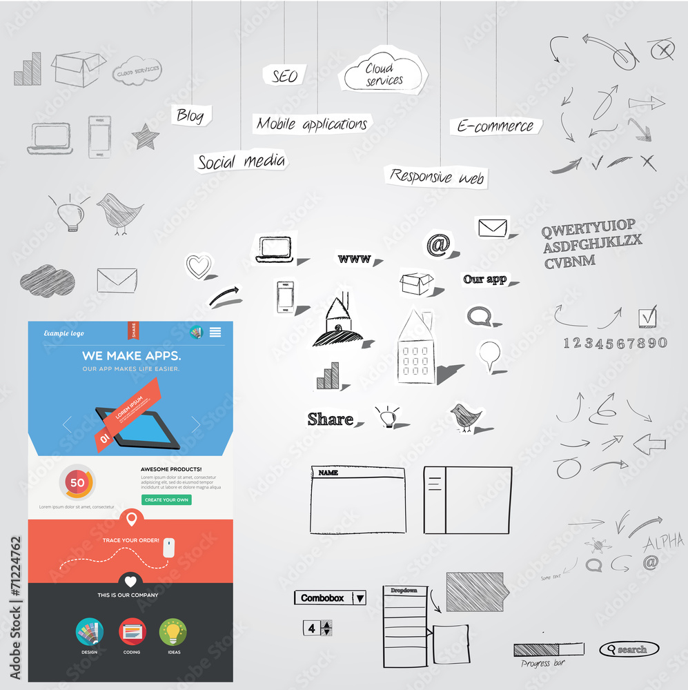 Wall mural huge collection of web graphics + website template