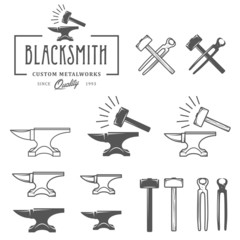 Vintage blacksmith labels and design elements - obrazy, fototapety, plakaty