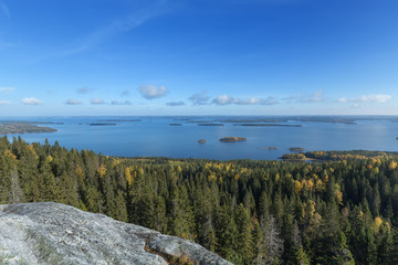 Fototapeta na wymiar Autumnal view from Koli to Lake Pielinen