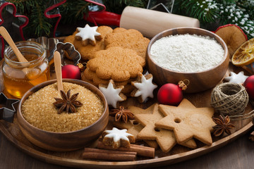 Christmas cookies and ingredients for baking