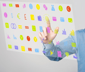 Businessman hand operating virtual screen