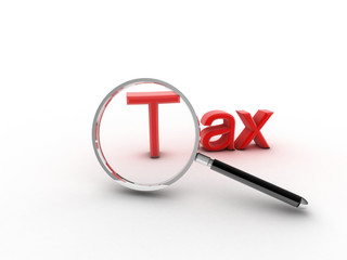 3d imagen to a magnifying glass and word "tax".