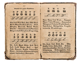antique german alphabet book. vintage fonts. education concept