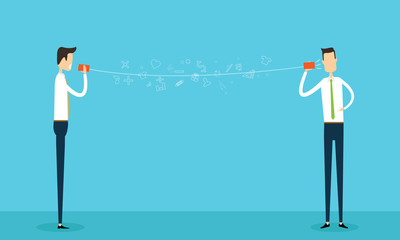 flat vector illustration two businessman working with online communication connection concept