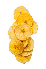 Platano plantain chips on white background