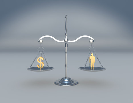 Balanza con figura humana y s&iacute;mbolo de dinero