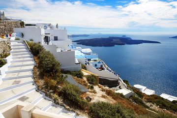 The sea view terrace at luxury hotel, Santorini island, Greece