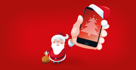 Weihnachtsmann zeigt Smartphone mit M&uuml;tze