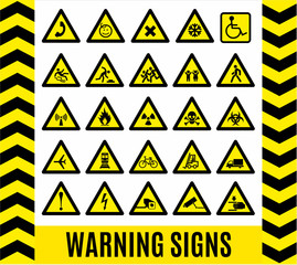 Warning signs set. Caution background.