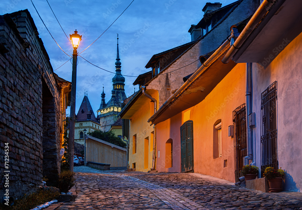 Sticker night image from sighisoara, romania.