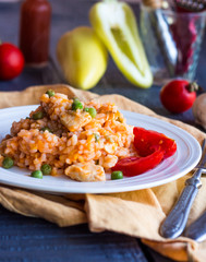 risotto with chicken and vegetables, Italian cuisine
