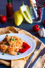 risotto with chicken and vegetables, Italian cuisine