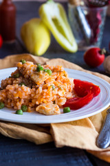 risotto with chicken and vegetables, Italian cuisine