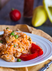 risotto with chicken and vegetables, Italian cuisine