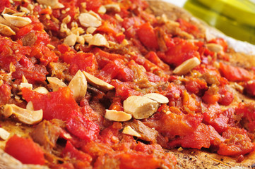 coc de tomata, a pie with tomato and tuna typical of Valencia, S