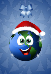 Funny earth with Santa's hat