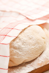 Dough on wooden board