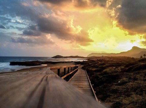 Amazing sunset after surfing session in Calblanque