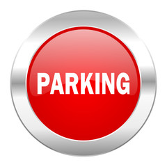 parking red circle chrome web icon isolated