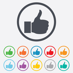 Like sign icon. Hand finger up symbol.