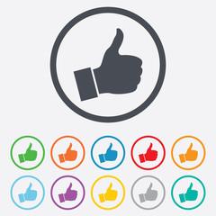 Like sign icon. Hand finger up symbol.