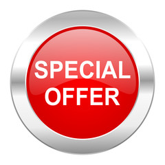 special offer red circle chrome web icon isolated