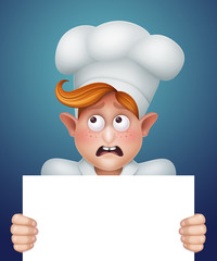 cook boy holding blank banner, cartoon character illustration