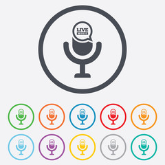 Microphone icon. Speaker symbol. Live music sign