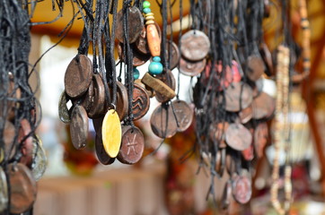 Vintage jewelry necklaces for sale at an outdoor market