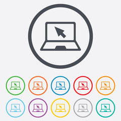 Laptop sign icon. Notebook pc with cursor symbol