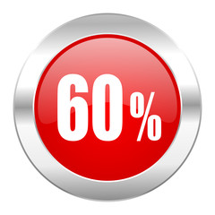 60 percent red circle chrome web icon isolated