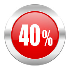 40 percent red circle chrome web icon isolated