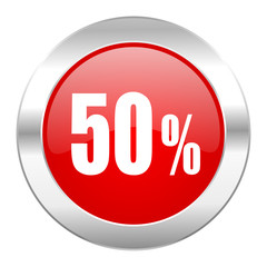 50 percent red circle chrome web icon isolated