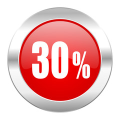 30 percent red circle chrome web icon isolated