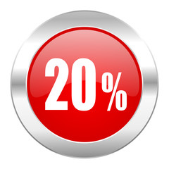 20 percent red circle chrome web icon isolated