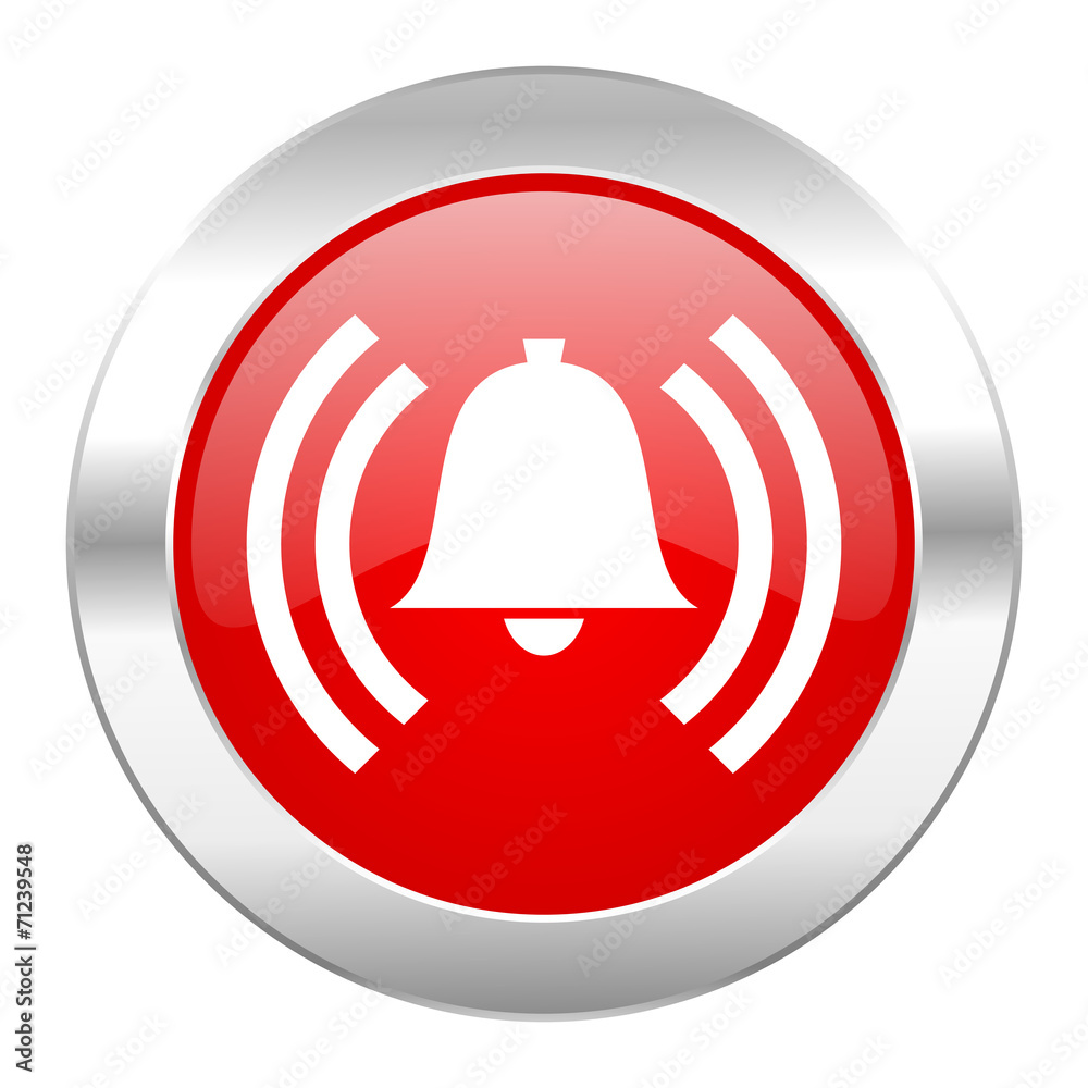 Poster alarm red circle chrome web icon isolated