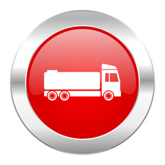 truck red circle chrome web icon isolated