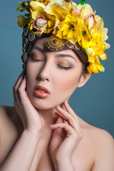 Beautiful woman with flowers - High end retouch (dodge and burn)