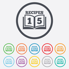 Cookbook sign icon. 15 Recipes book symbol.